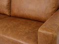 Close-up of Amore Cognac Distressed Leather 3 seater sofa showcasing top-grain leather with matte finish.