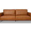 Amore Cognac Distressed Leather 3 seater sofa with teak legs and plush cushions
