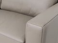 Close-up of Amore Midcentury Grey Leather 3 seater sofa showcasing premium leather upholstery and sleek design.