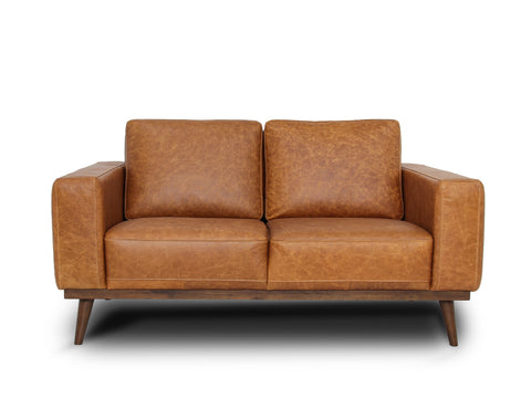 Amore Cognac Distressed Leather Loveseat