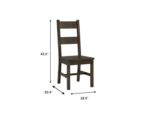 Annata Rustic Dining Chairs - Dark Solid Wood with ladder back design and dimensions 42.1" H x 18.5" W x 20.4" D shown.