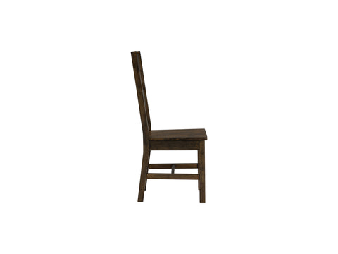 Side view of Annata Rustic Dining Chairs - Dark Solid Wood showcasing sturdy ladder back design, perfect for dining spaces and gatherings.