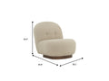Bianca Beige Boucle accent chair with ottoman dimensioned image showcasing soft teddy fabric and Malaysian Oak base.