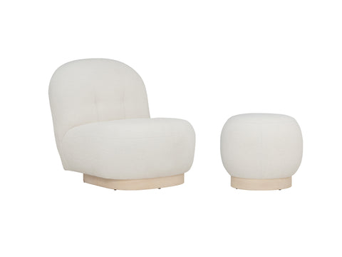 Bianca Boucle accent chair with ottoman in soft teddy fabric and Malaysian Oak base.
