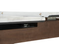 Close-up of Caldo Extendable dining table showing marble-look top and extension mechanism.