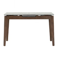 Caldo Extendable dining table with a white marble-look top and cocoa-colored oak legs