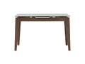 Caldo Extendable dining table with a white marble-look top and cocoa-colored oak legs