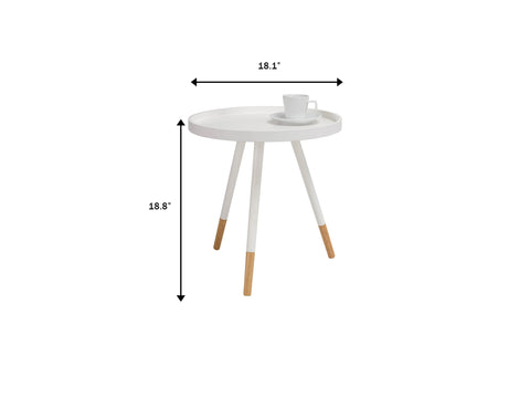 Camilla White Tripod Side Table with bentwood top and Oakaia Wood legs, perfect for decor, 18.1 x 18.8 inches