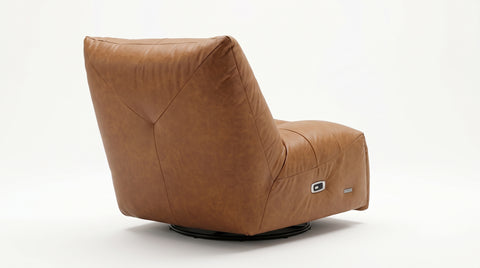 Mirano Camel Brown Distressed Leather Power Swivel Rocking Recliner Chair