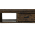 Caro Rustic Coffee Table - Dark Solid Wood with drawer and shelf showcasing natural grain