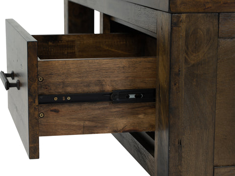 Caro Rustic Coffee Table - Dark Solid Wood with open drawer
