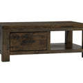 Caro Rustic Coffee Table - Dark Solid Wood with rich grain patterns and storage drawer