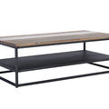 Como Rustic Industrial Rectangular Coffee Table with Lower Shelf made of solid Oakaia wood and black metal frame.