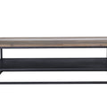 Como Rustic Industrial Rectangular Coffee Table with Lower Shelf featuring solid wood top and black metal frame.