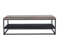 Como Rustic Industrial Rectangular Coffee Table with Lower Shelf featuring solid wood top and black metal frame.