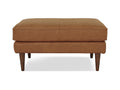 Selina Midcentury Tan Leather Ottoman with wooden legs and premium full top-grain semi-aniline leather upholstery.