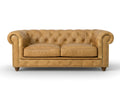 Stanhope Camel Brown Distressed Leather Loveseat Chesterfield with tufted back and rolled arms