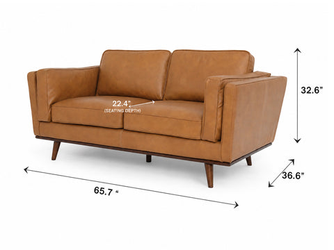 Selina Midcentury Tan Leather Loveseat Sofa