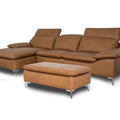 Milano Tan Leather Sectional Sofa - Right Chaise with Ottoman showcasing Italian elegance and contemporary design in premium full-grain leather.