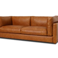 Eleganza Cognac Distressed Leather 3 Seater Sofa in full top aniline leather with plush cushions and walnut wood legs.