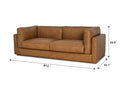 Eleganza Tan Distressed Leather 3 Seater Sofa with dimensions 87.0 x 29.9 x 41.7 inches, showcasing its luxurious design.