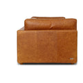 Side view of Eleganza Cognac Distressed Leather 3 Seater Sofa featuring luxurious aniline leather and walnut wood legs