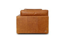 Side view of Eleganza Cognac Distressed Leather 3 Seater Sofa featuring luxurious aniline leather and walnut wood legs