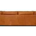 Back view of Eleganza Cognac Distressed Leather 3 Seater Sofa with walnut wood legs