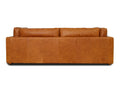 Back view of Eleganza Cognac Distressed Leather 3 Seater Sofa with walnut wood legs