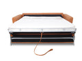 Elena Cognac Leather Sleeper Sofa fully extended with mattress for guests and compact living.