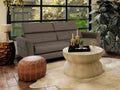 Elena Grey Leather Pull Out Couch in a modern living room setting with table and decor
