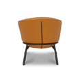 Back view of Fancyoni Cognac Leather Minimalist Accent Chair showcasing its elegant sculpted curves and compact design.