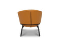 Back view of Fancyoni Cognac Leather Minimalist Accent Chair showcasing its elegant sculpted curves and compact design.
