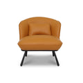 Fancyoni Cognac Leather Minimalist Accent Chair with plush cushions and sleek black legs for modern interiors.