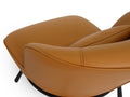 Close-up of the Fancyoni Cognac Leather Minimalist Accent Chair with sculpted curves and elegant leather upholstery.