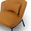 Fancyoni Cognac Leather Minimalist Accent Chair with sculpted curves and plush cushion, perfect for modern interiors.