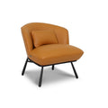Fancyoni Cognac Leather Minimalist Accent Chair with plush cushion, sculpted curves, and sleek metal legs for modern interiors.