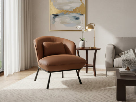 Fancyoni leather modern Brown accent chair in contemporary living room setting