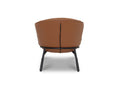 Back view of Fancyoni leather modern Brown accent chair highlighting its sculptural form and sleek design for contemporary interiors.