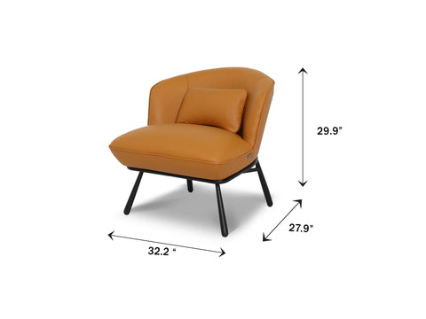 Fancyoni Cognac Leather Minimalist Accent Chair with dimensions 32.2" x 27.9" x 29.9"