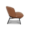 Side view of Fancyoni leather modern Brown accent chair, showcasing sculptural design and sleek comfort for contemporary interiors.