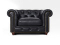 Stanhope Black Leather 1 Seater Chesterfield with luxurious aniline leather upholstery and classic British design.