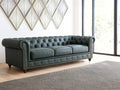 Stanhope Royal Green Leather 3 Seater Chesterfield in modern living room interior