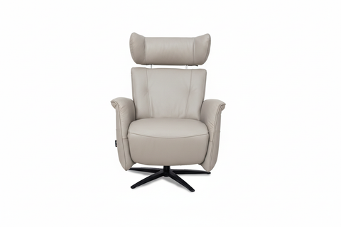 Velasco neutral beige leather power swivel recliner chair with heat and massage