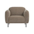 Livia Beige Firm Accent Chair with black metal legs, upholstered in deep toned Linsey fabric, offering cozy comfort and contemporary elegance.