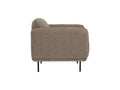 Side view of Livia Beige Firm Accent Chair with deep-toned Linsey fabric and black metal legs, showing modern design and comfort.