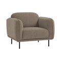 Livia Beige Firm Accent Chair with deep-toned Linsey fabric and black metal legs, offering comfort and contemporary elegance.