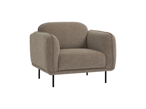 Livia Beige Firm Accent Chair with deep-toned Linsey fabric and black metal legs, offering comfort and contemporary elegance.