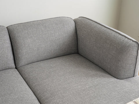 Livia Grey Scandi Modern Sectional with soft Linsey fabric and clean lines, featuring a sleek design perfect for contemporary interiors.