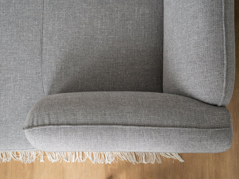Top view of Livia Grey Scandi Modern Sectional showcasing charcoal upholstery and metal legs, perfect for contemporary interiors.